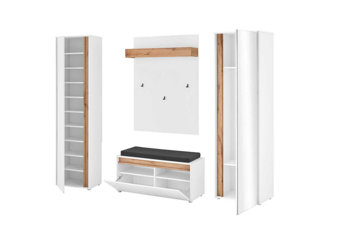 GARDEROBE 5-teilig  in 230/200/40 cm  - Eiche Wotan/Weiß, Design, Glas/Holzwerkstoff (230/200/40cm) - Modante