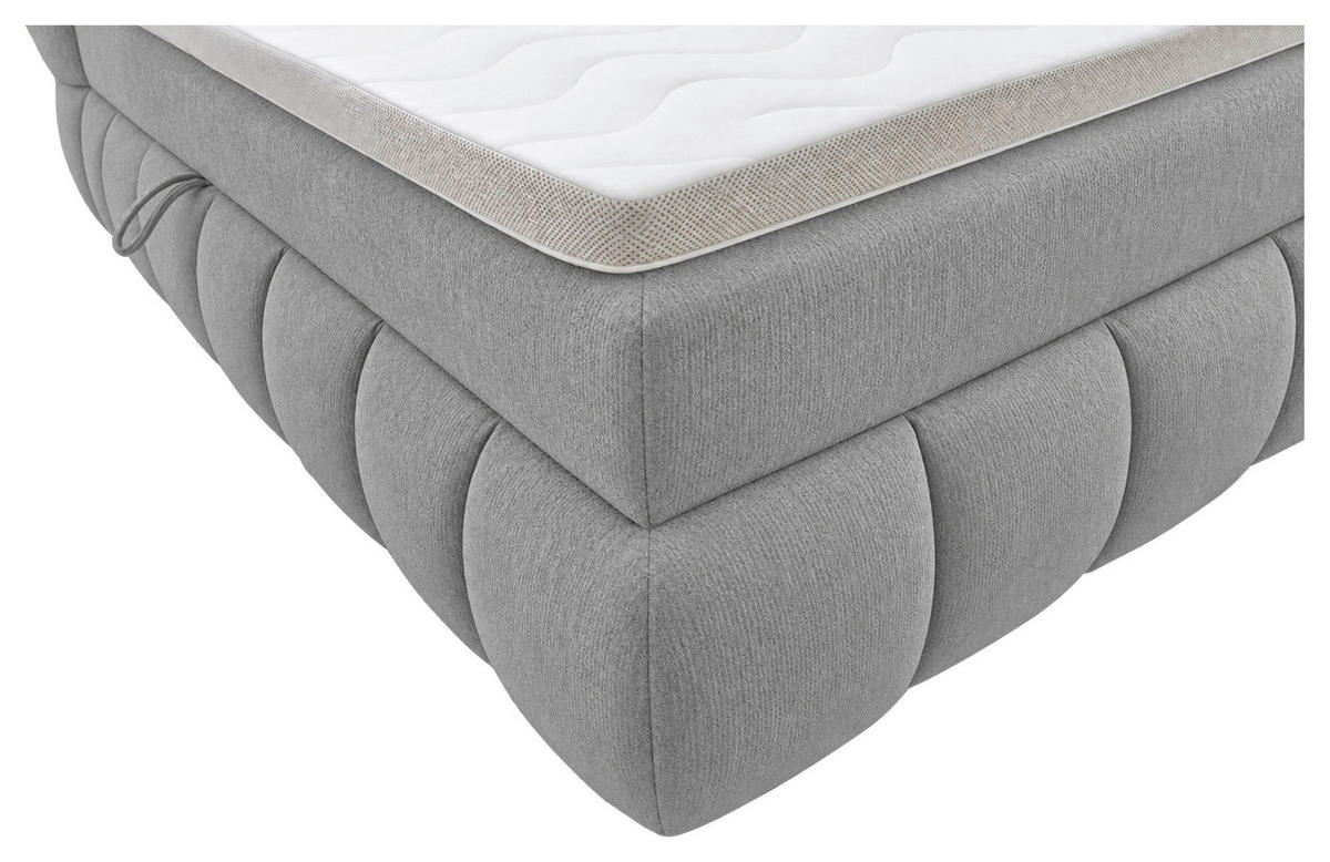 BOXBETT 180/200 cm,  in Silberfarben, gepolstertes Kopfteil, Bettkasten, Topper, Matratzen, H3 + H3 = fest  - Silberfarben/Schwarz, Design, Kunststoff/Textil (180/200cm) - Chameo