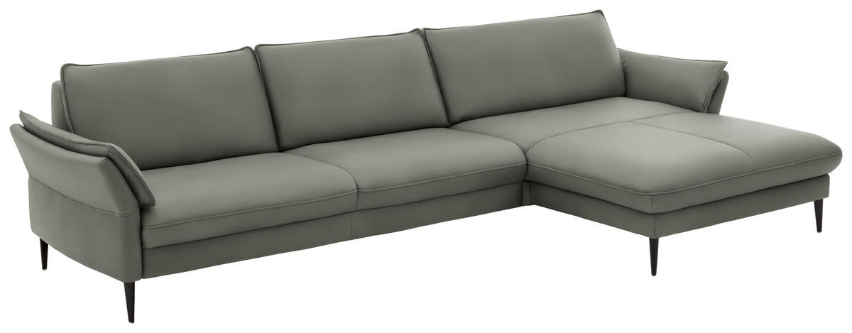 ECKSOFA in Echtleder Grau  - Schwarz/Grau, Design, Leder/Metall (334/172cm) - Hukla