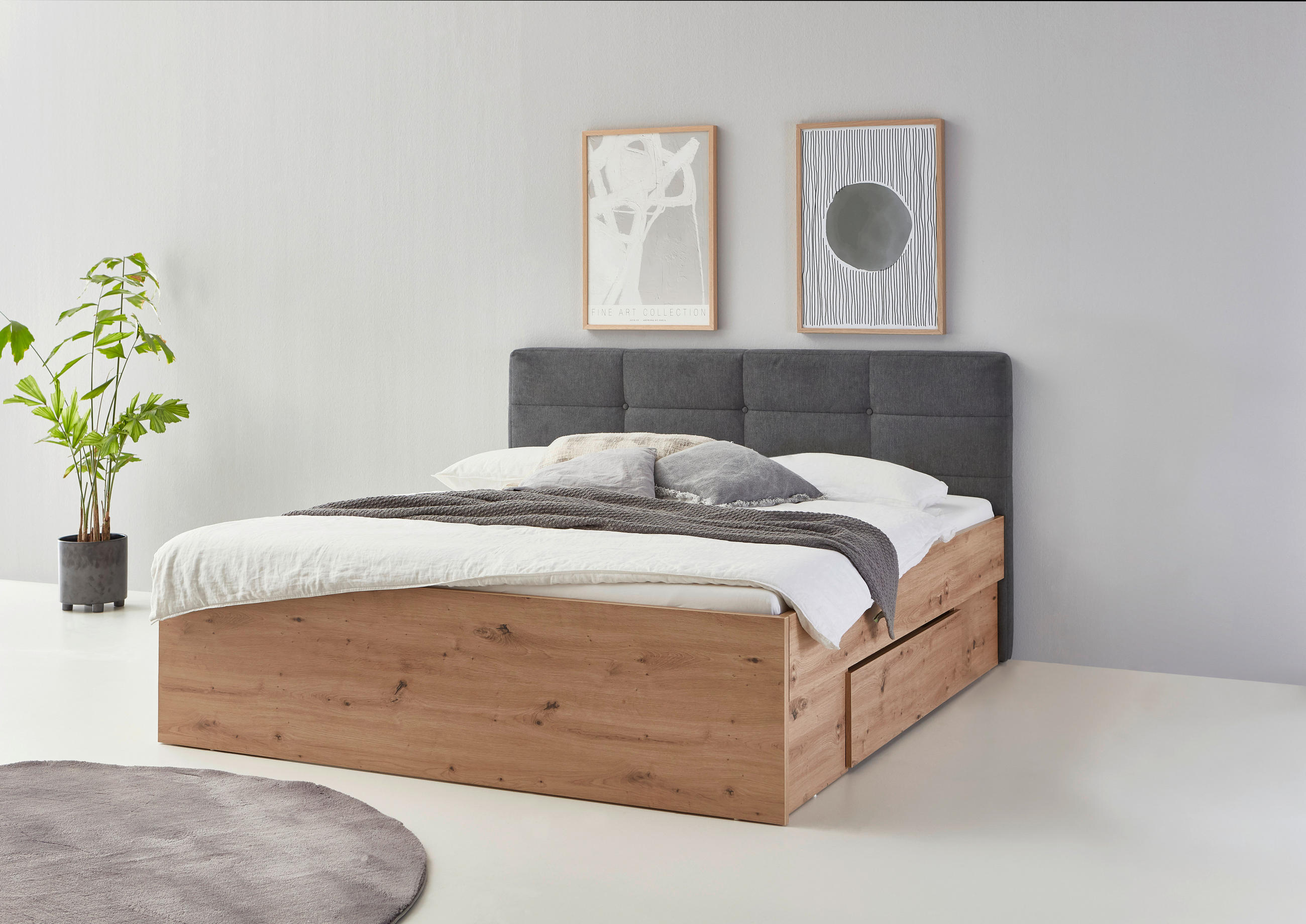 KREVET   180/200 cm   antracit, hrast Artisan  - hrast Artisan/antracit, Moderno, drvni materijal (180/200cm) - Xora