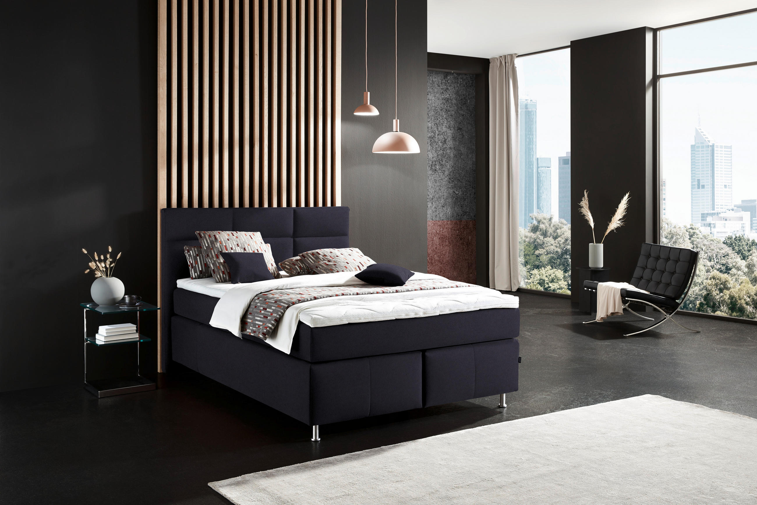 BOXSPRINGBETT 140/200 cm  in Graphitfarben  - Alufarben/Graphitfarben, Konventionell, Textil/Metall (140/200cm) - Dieter Knoll