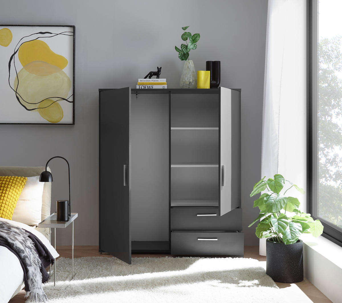 HIGHBOARD , 120/140/38 cm, 2 Schublade(n)  - Alufarben/Graphitfarben, KONVENTIONELL, Holzwerkstoff/Kunststoff (120/140/38cm) - Carryhome