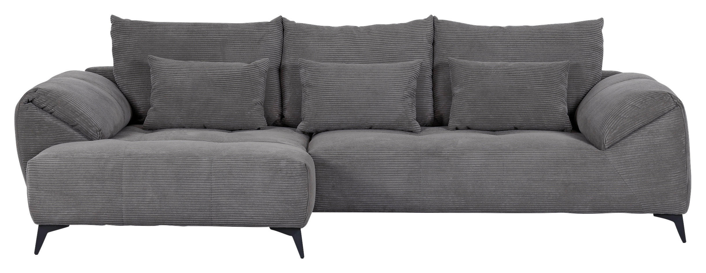 ECKSOFA Dunkelgrau Cord  - Dunkelgrau/Schwarz, KONVENTIONELL, Textil/Metall (176/311cm) - Carryhome