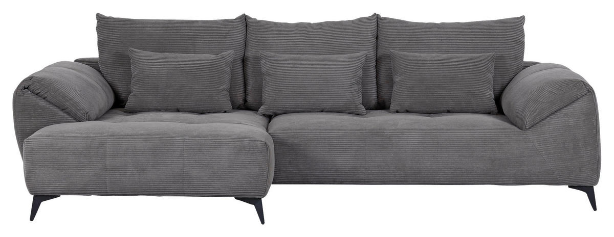 ECKSOFA in Cord Dunkelgrau  - Dunkelgrau/Schwarz, Konventionell, Textil/Metall (176/311cm) - Carryhome