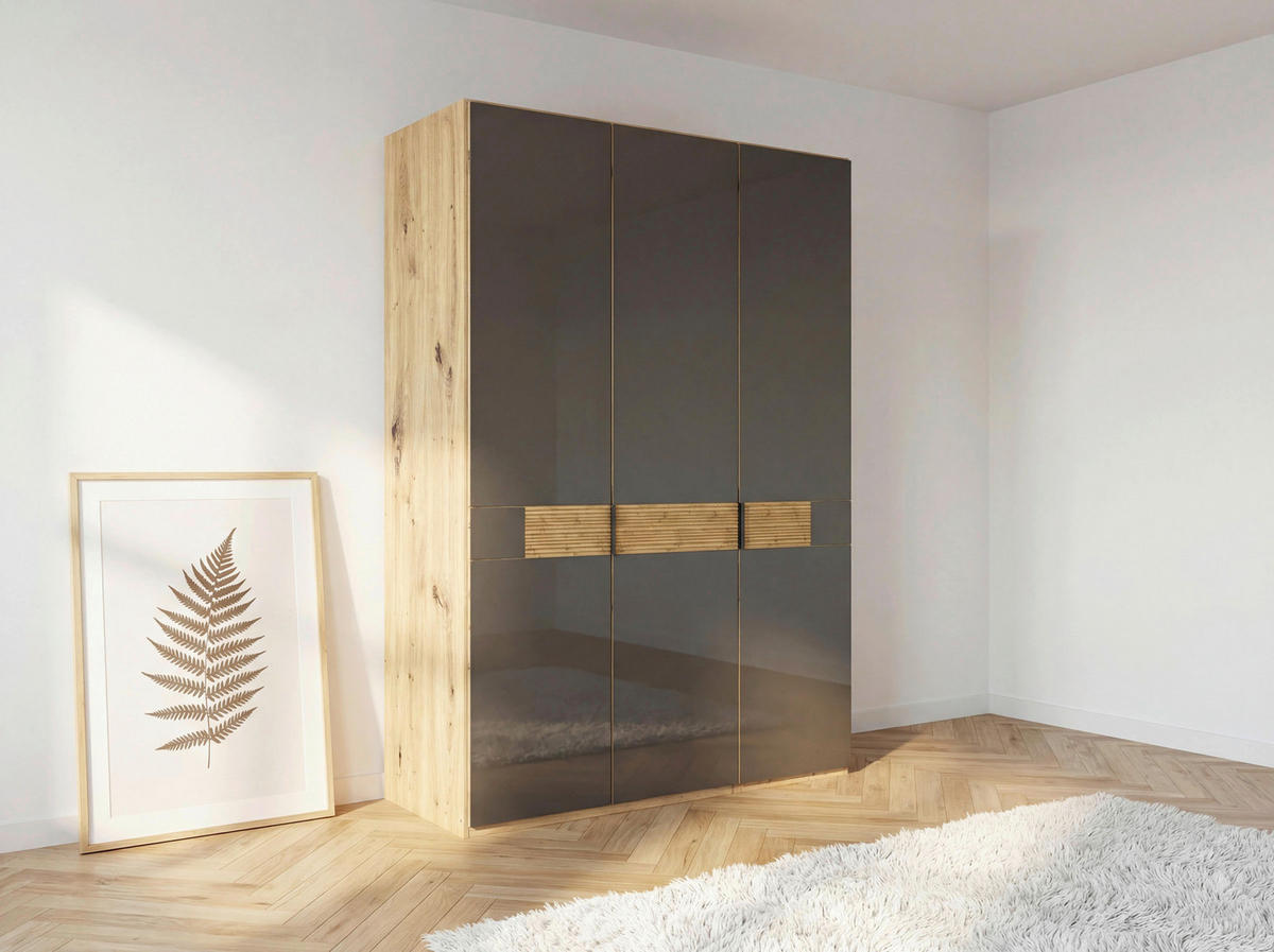 DREHTÜRENSCHRANK 150/216/58 cm,  in Eiche Bianco, 3 Tür(en)  - Schieferfarben/Eiche Bianco, Design, Glas/Holz (150/216/58cm) - Musterring