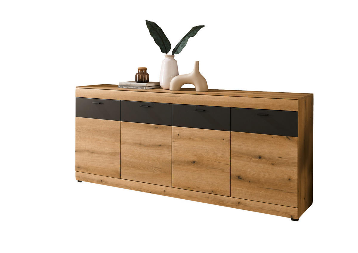 SIDEBOARD  200/87/42 cm 2 Schublade(n)  - Eichefarben/Schwarz, Design, Holzwerkstoff/Metall (200/87/42cm) - MID.YOU