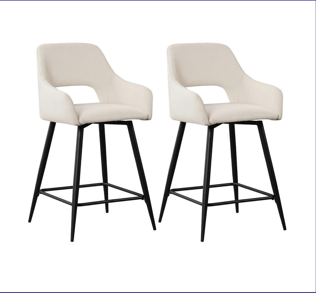BARHOCKER-SET Webstoff Weiß Sitzfläche 180° drehbar, automatische Rückholfunktion  - Schwarz/Weiß, MODERN, Textil/Metall (51,5/97/54cm) - MID.YOU