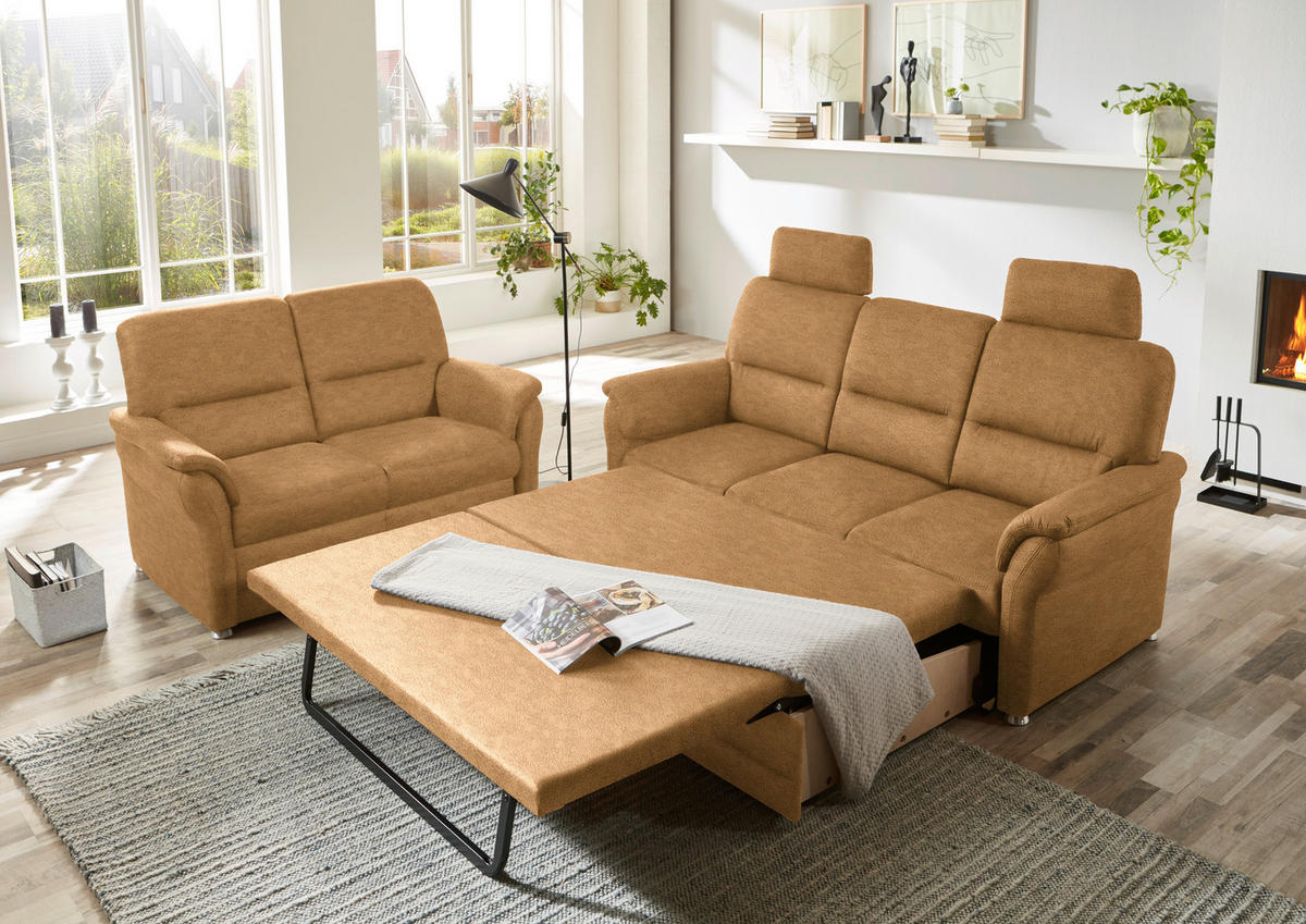 SITZGARNITUR in Mikrofaser Honig  - Alufarben/Honig, Konventionell, Textil/Metall (192/96/89cm) - Beldomo Comfort
