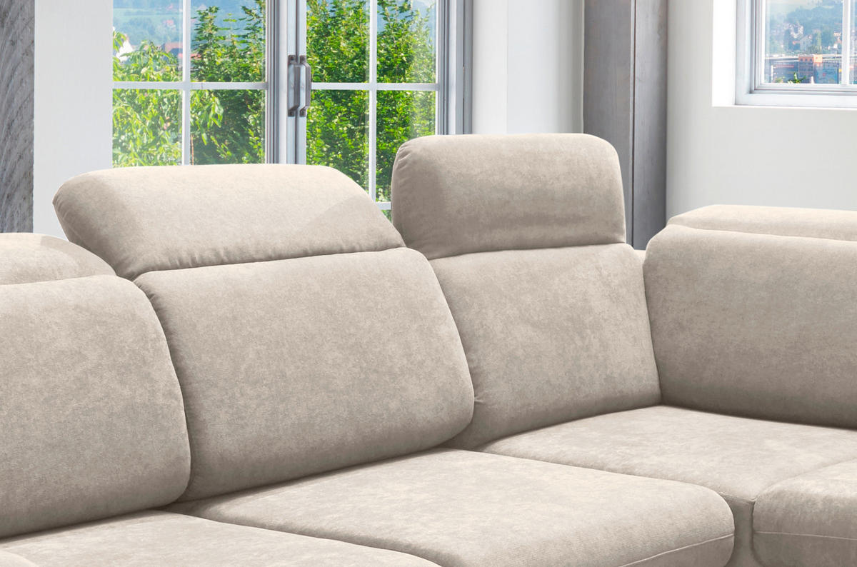 ECKSOFA Creme Mikrofaser  - Chromfarben/Creme, Design, Textil/Metall (283/228cm) - Livetastic