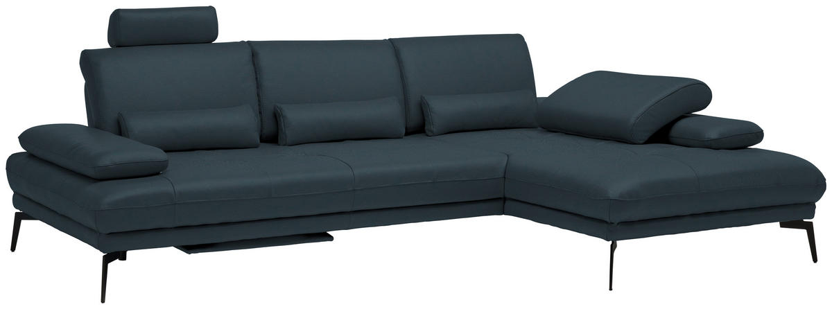 ECKSOFA in Echtleder Dunkelblau  - Schwarz/Dunkelblau, Design, Leder/Metall (273/187cm) - Celina Home