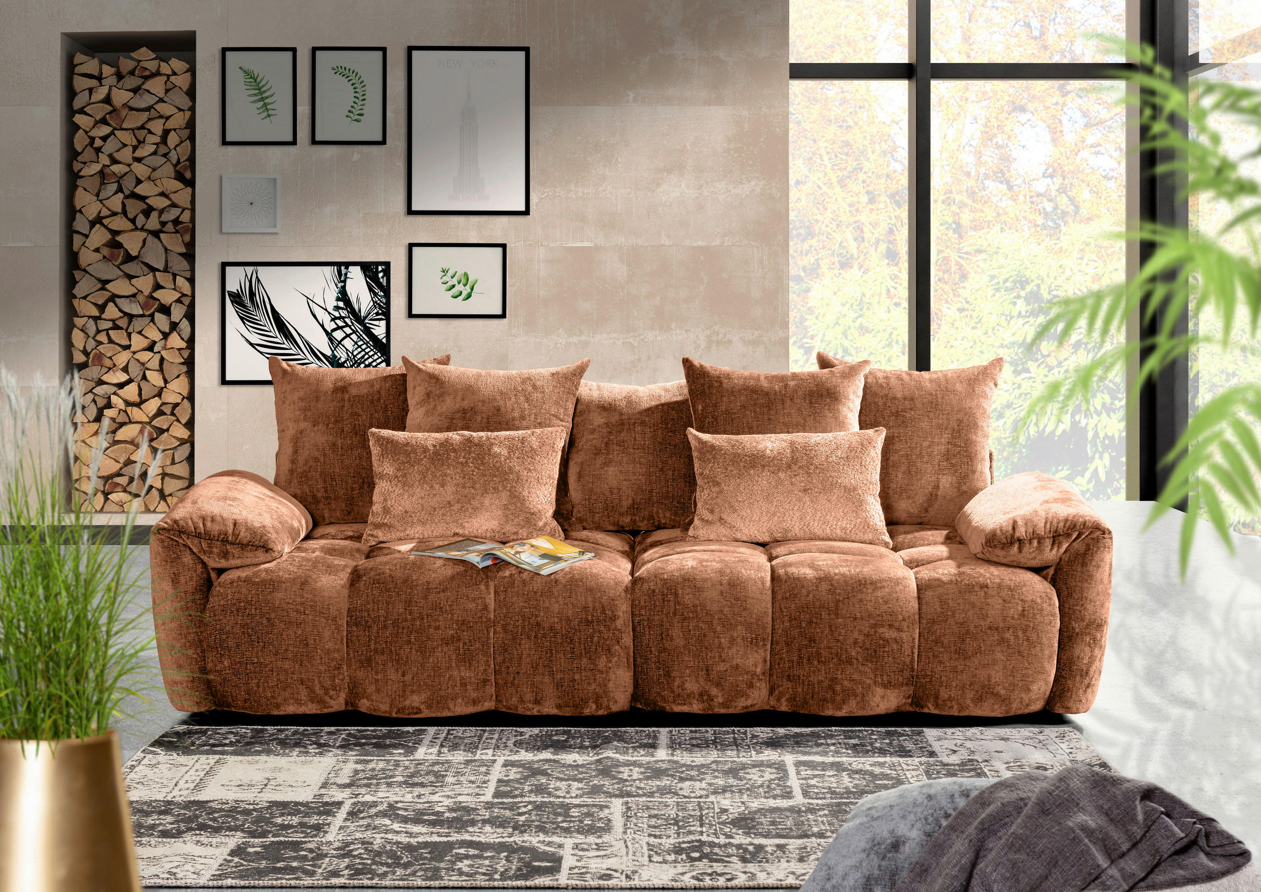 VELIKA SOFA boja cigle  - crna/boja cigle, Dizajnerski, tekstil/plastika (265/67/130cm) - home24