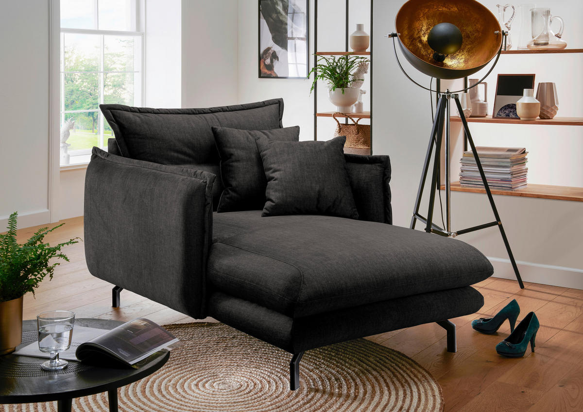XXL-SESSEL in Velours Anthrazit  - Anthrazit/Schwarz, Modern, Textil/Metall (111/101/167cm) - Livetastic