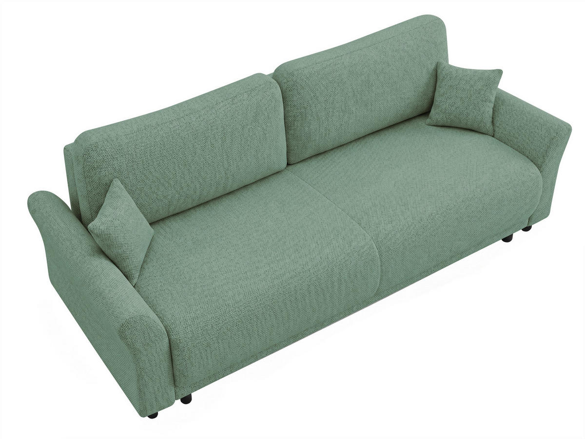 SCHLAFSOFA Flachgewebe, Struktur Grün  inkl. Zierkissen, Rückenkissen, Bettkasten, Schlaffunktion, Rücken echt  - Schwarz/Grün, Design, Textil (244/88/100cm) - P & B