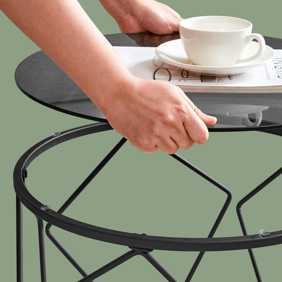 COUCHTISCHSET in Metall, Glas  - Schwarz, Trend, Glas/Metall (50/39,8/50cm) - MID.YOU