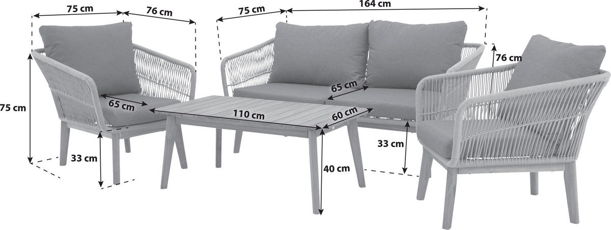 LOUNGEGARNITUR Akazie Aluminium  - Dunkelgrau/Schwarz, KONVENTIONELL, Holz/Textil (164/75null) - Gardenson