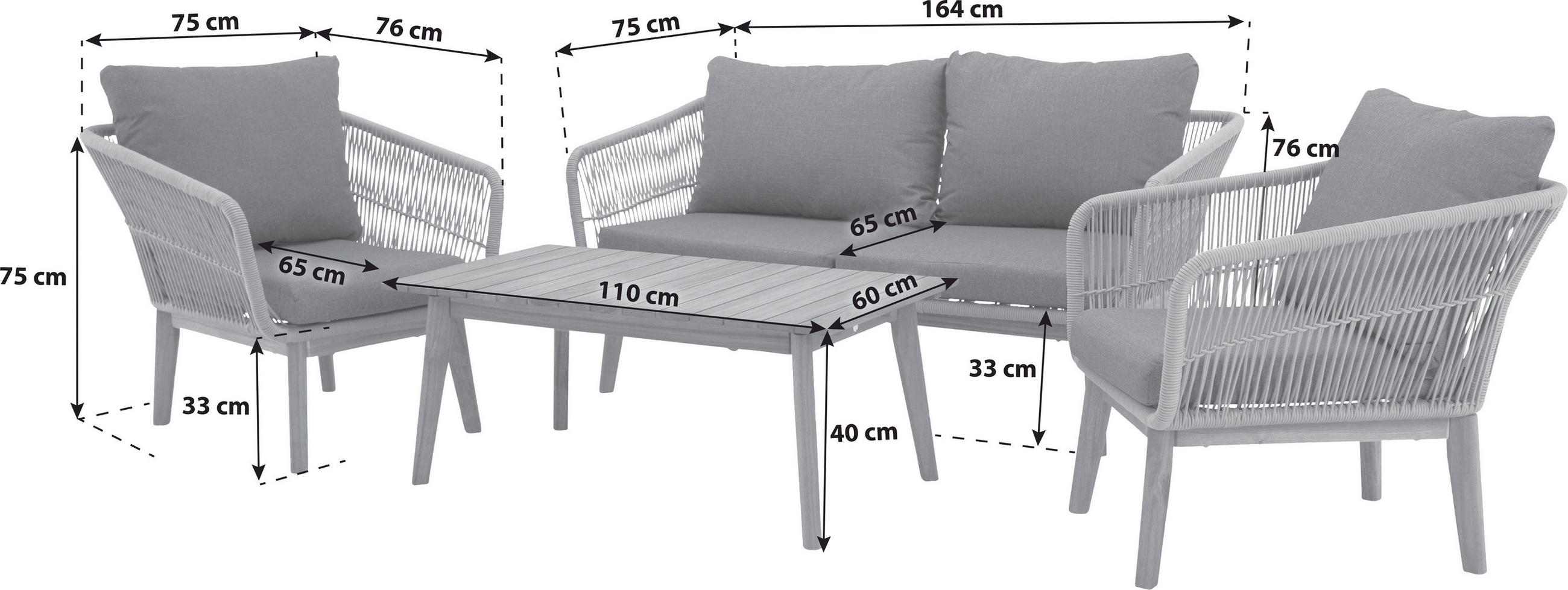 Thumbnail - Gardenson Loungegarnitur, Schwarz, Akazie, Dunkelgrau, Holz, Metall, Textil, 4-teilig, Akazie, rund, Loungemöbel, Lounge...