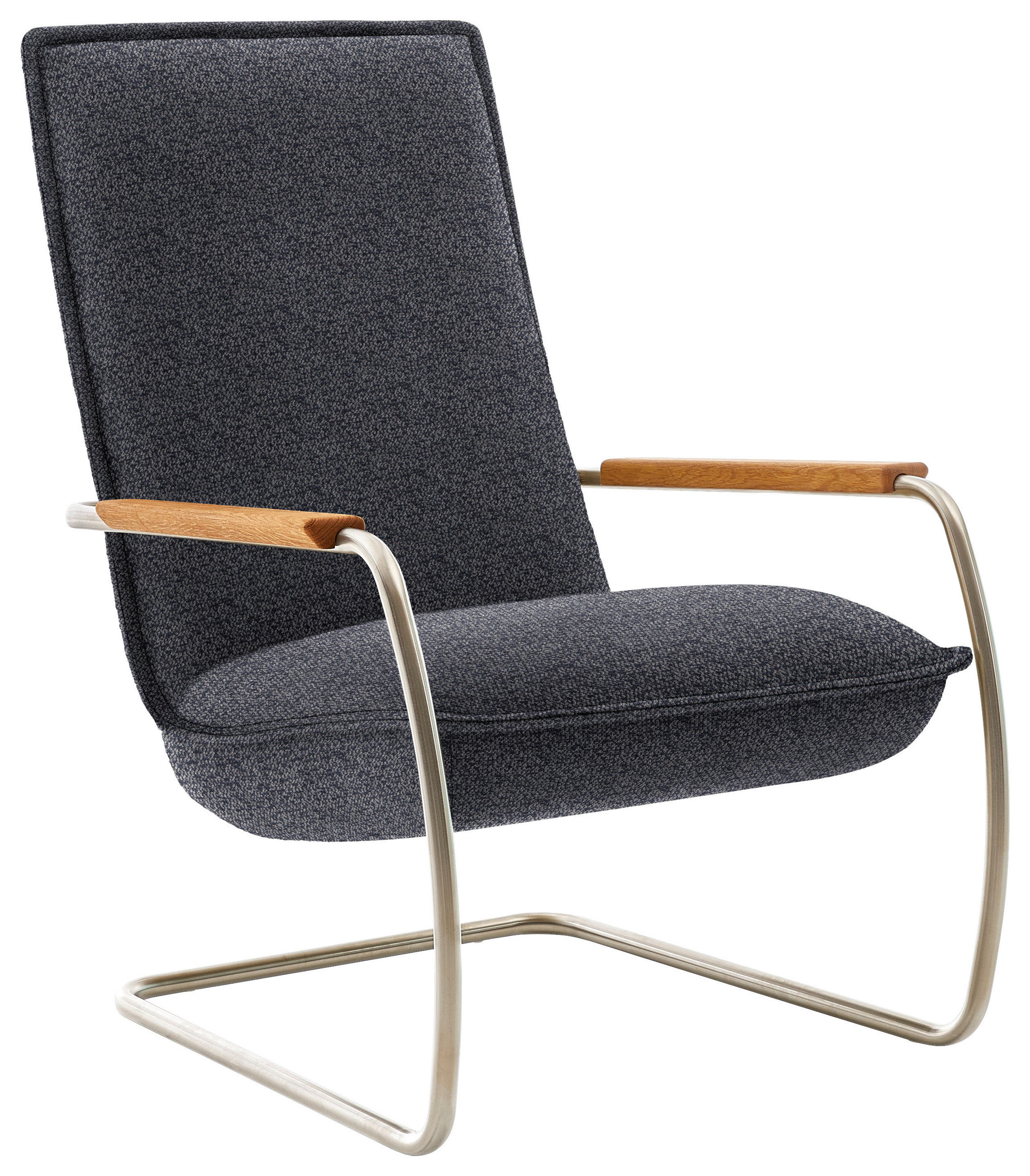 SESSEL in Flachgewebe Dunkelblau  - Edelstahlfarben/Eichefarben, Design, Holz/Textil (76/105/87cm) - Livetastic