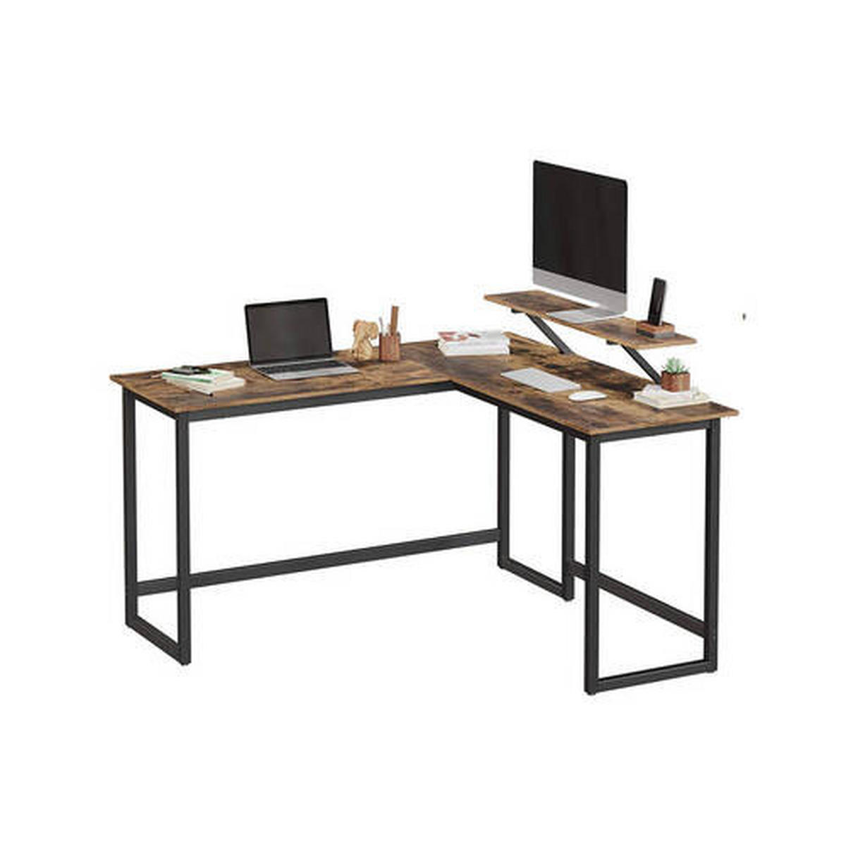 ROHOVÝ PÍSACÍ STÔL, hnedá, čierna, 140/130/92,2 cm - hnedá/čierna, Basics, kov/kompozitné drevo (140/130/92,2cm) - Boxxx