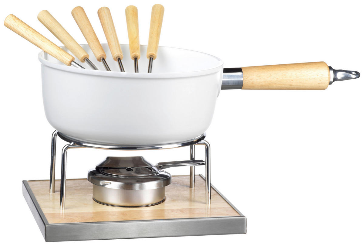 FONDUESET Lumaca  - Hellbraun/Weiß, Trend, Holz/Metall (37,5/19/20cm) - Mäser