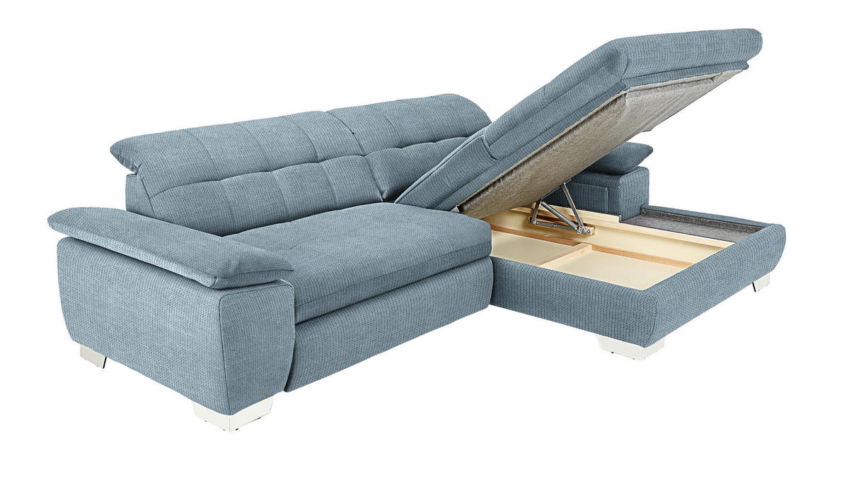 ECKSOFA in Mikrofaser Blaugrau  - Chromfarben/Blaugrau, Design, Textil/Metall (265/180cm) - Carryhome