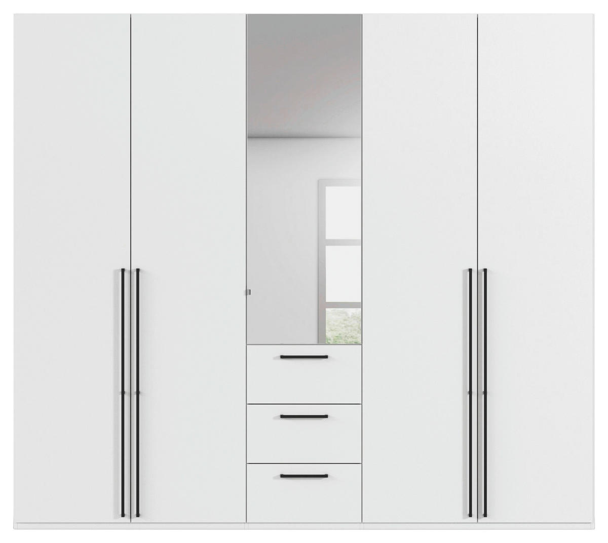 DREHTÜRENSCHRANK 251/235/61 cm,  in Weiß, 5-türig  - Chromfarben/Schwarz, Basics, Glas/Holzwerkstoff (251/235/61cm) - Novel
