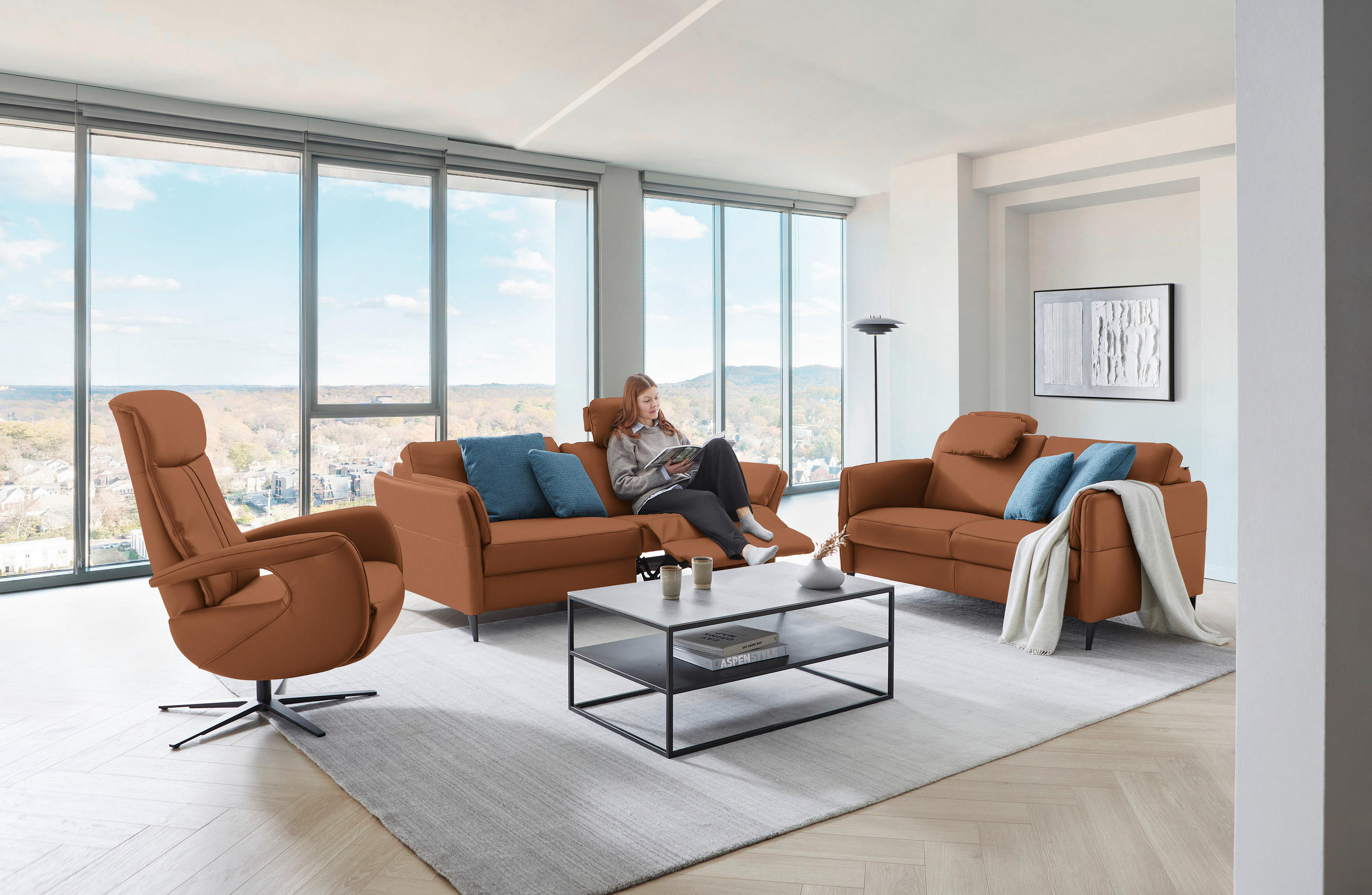3-SITZER-SOFA in Echtleder Cognac  - Cognac/Schwarz, Design, Leder/Metall (190/84/99cm) - Dieter Knoll