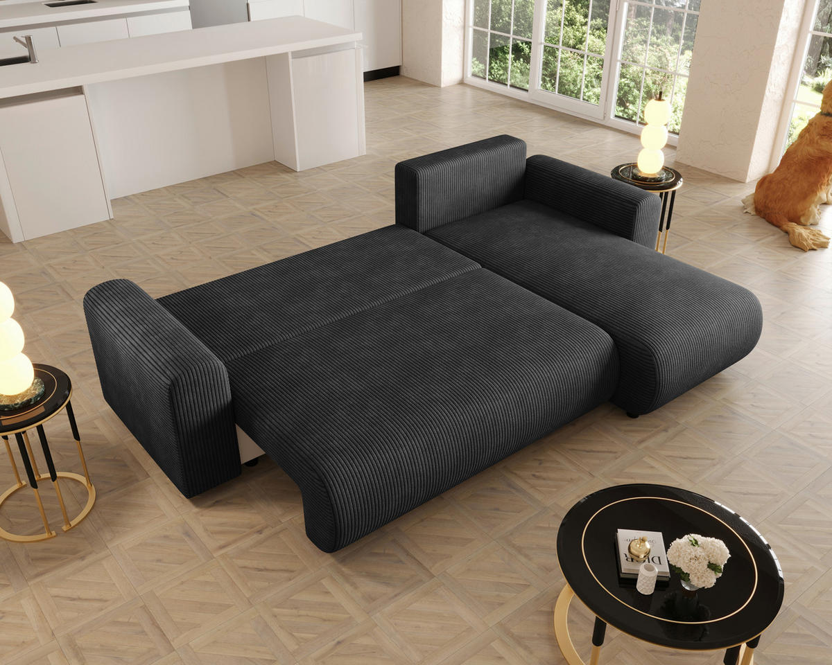 ECKSOFA  in Cord Anthrazit  - Anthrazit/Schwarz, KONVENTIONELL, Kunststoff/Textil (246/152cm) - Xora