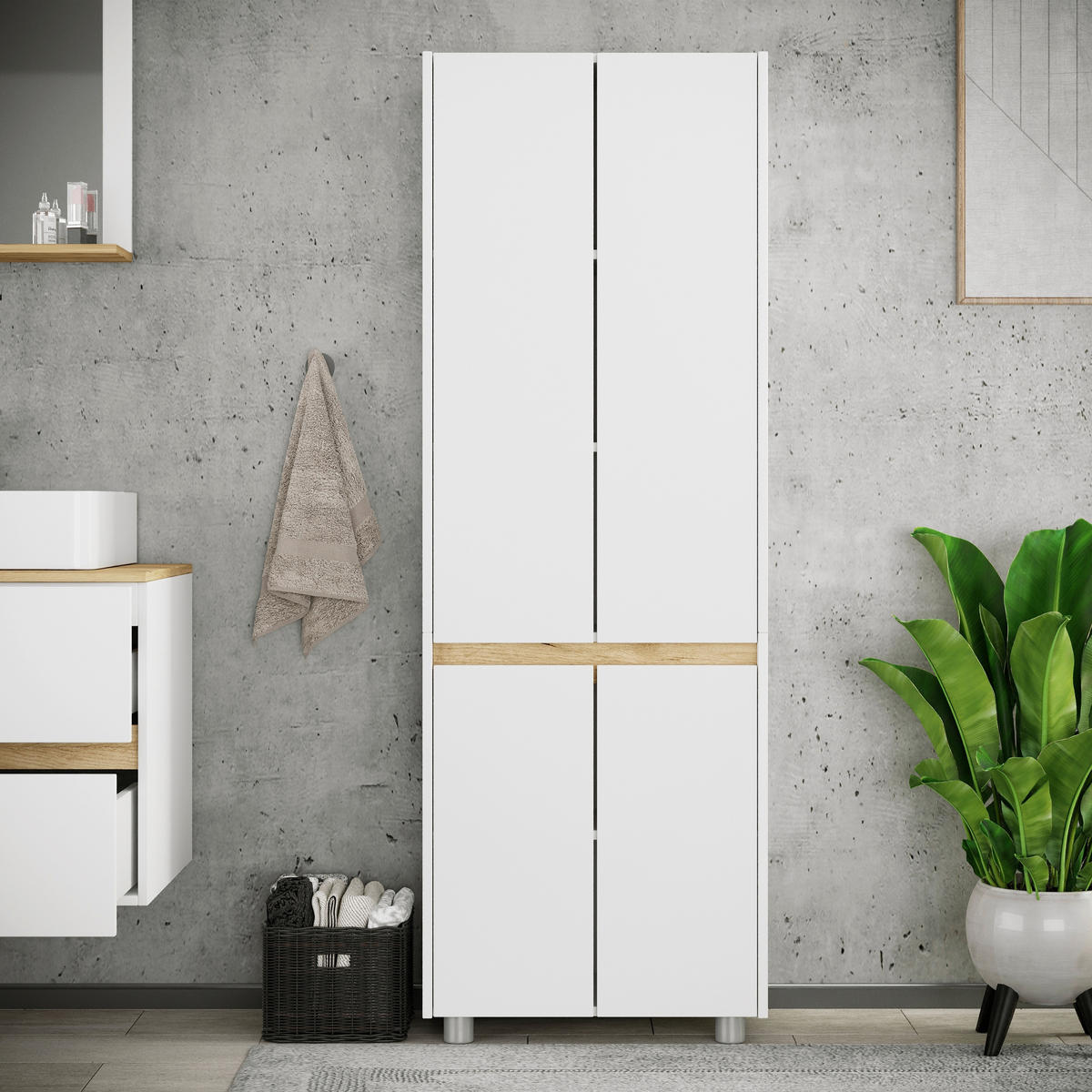HOCHSCHRANK 57/165/33 cm  - Honigeiche/Silberfarben, Trend, Holzwerkstoff/Kunststoff (57/165/33cm) - MID.YOU