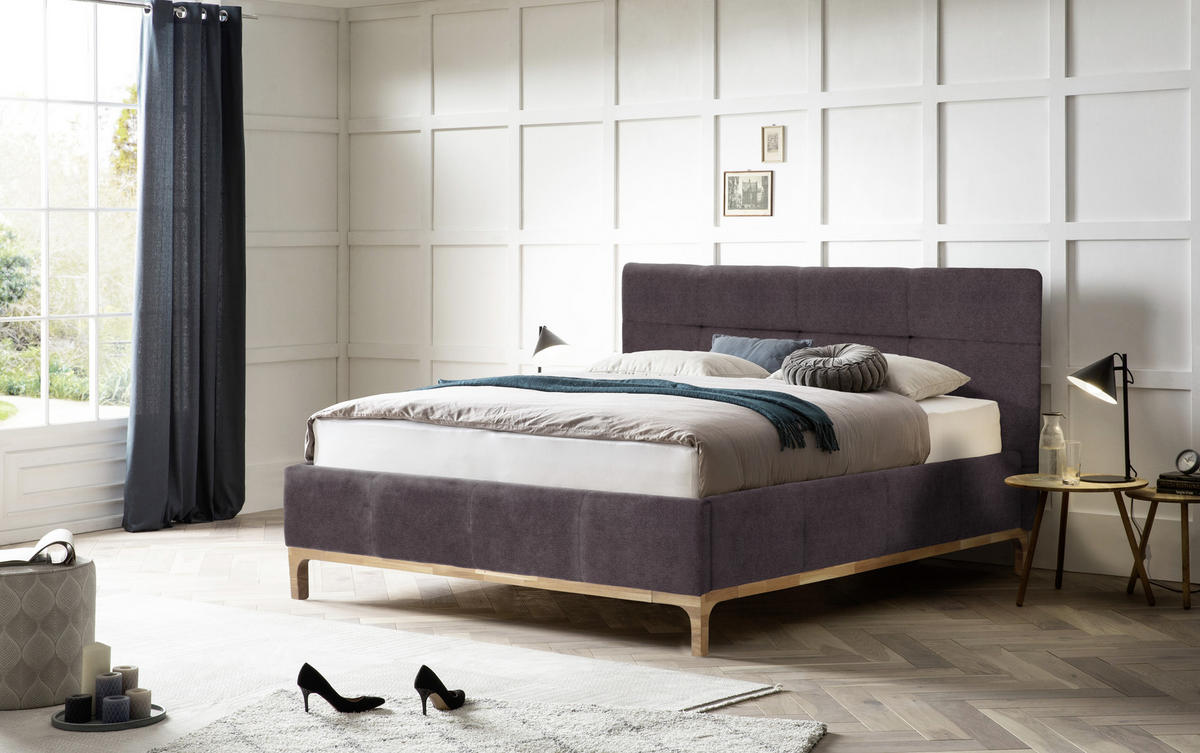 OBLAZINJENA POSTELJA 180 cm   x 200 cm  , les, leseni material barve hrasta, sivorjava  - barve hrasta/sivorjava, Basics, leseni material/les (180/200cm) - Venda