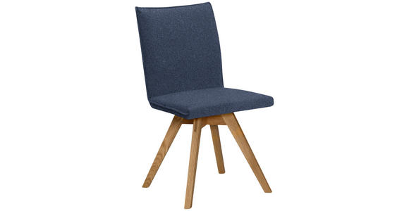 STUHL Samt Eichefarben, Dunkelblau Wildeiche massiv  - Eichefarben/Dunkelblau, KONVENTIONELL, Holz/Textil (60/91/61cm) - Moderano