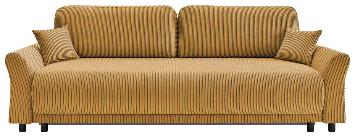 SCHLAFSOFA Malta Cord Gelb  inkl. Zierkissen, Rückenkissen, Bettkasten, Schlaffunktion, Rücken echt  - Gelb/Schwarz, Design, Textil (244/88/100cm) - P & B