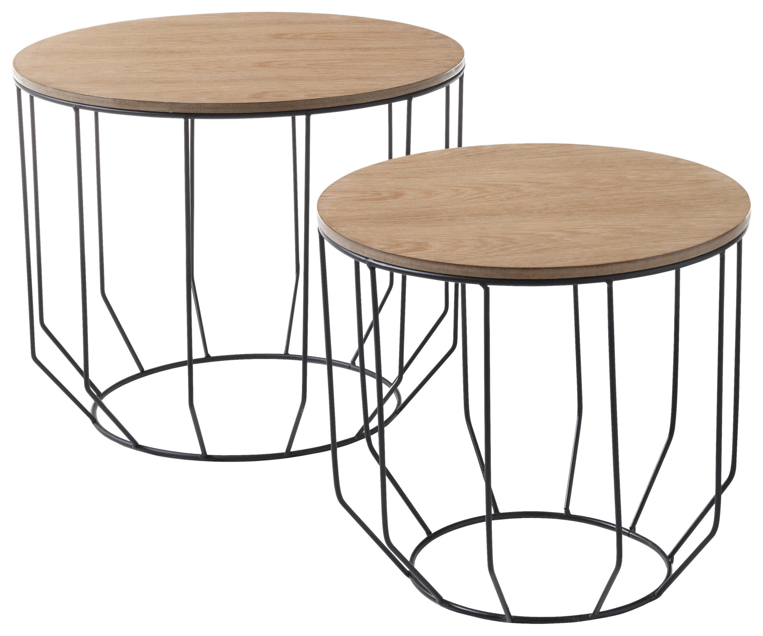COUCHTISCH furniert rund Schwarz, Eichefarben  - Eichefarben/Schwarz, MODERN, Holzwerkstoff/Metall (50/40/50cm) - MID.YOU