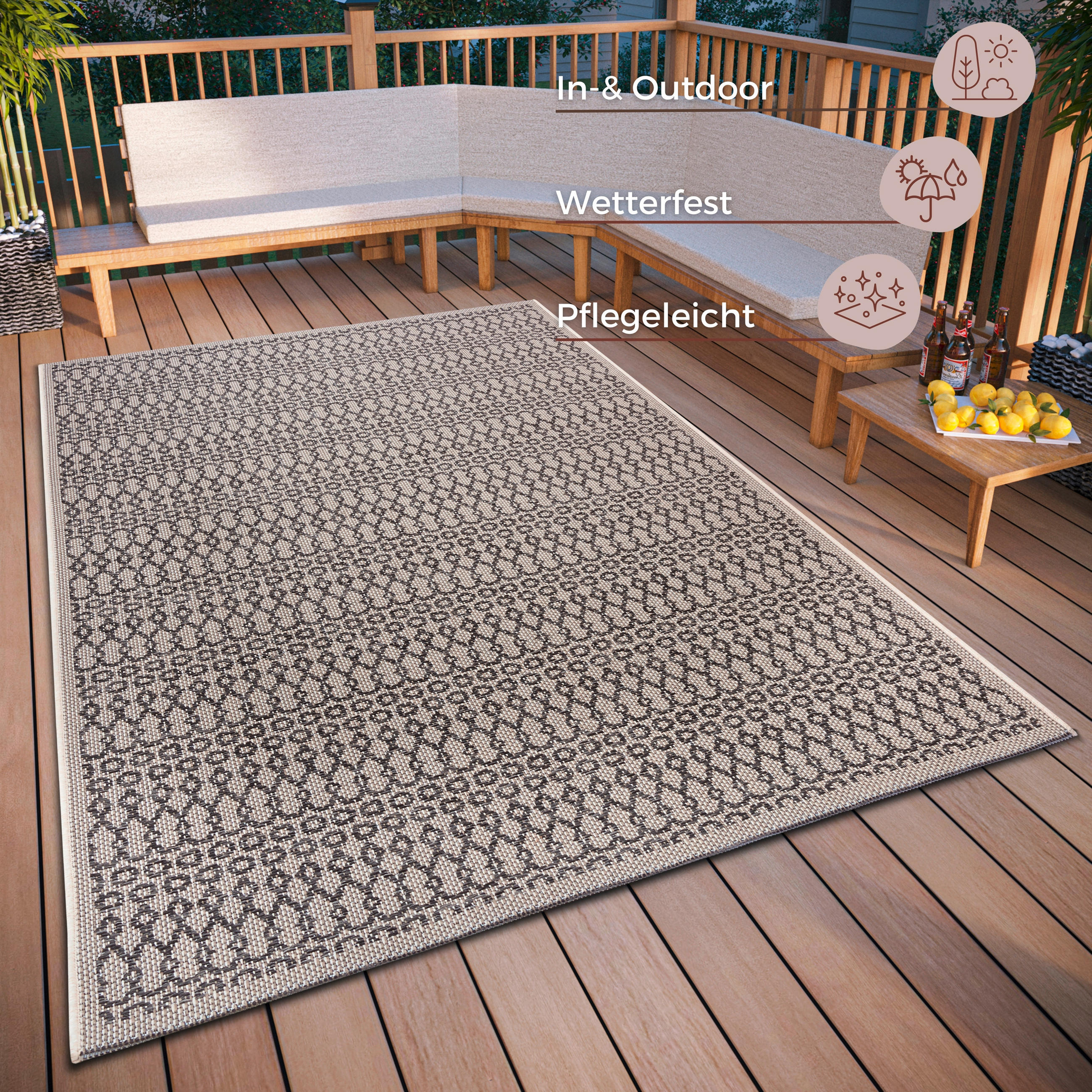 OUTDOORTEPPICH 76/150 cm Clyde Grau, Beige  - Beige/Grau, Design, Kunststoff (76/150cm)