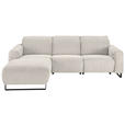 ECKSOFA Creme Cord Rücken echt, Relaxfunktion, Kopfteilverstellung  - Creme/Schwarz, KONVENTIONELL, Textil/Metall (180/266cm) - Hom`in