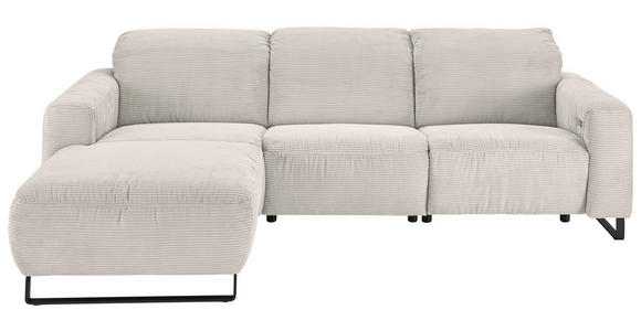 ECKSOFA Creme Cord Rücken echt, Relaxfunktion, Kopfteilverstellung  - Creme/Schwarz, KONVENTIONELL, Textil/Metall (180/266cm) - Hom`in
