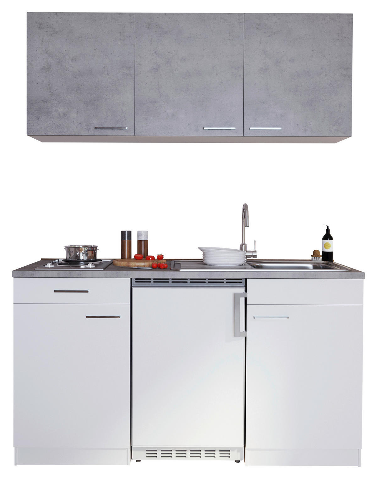 MINIKÜCHE 150 cm   in Grau, Weiß  - Alufarben/Weiß, KONVENTIONELL, Holzwerkstoff/Kunststoff (150cm) - Respekta