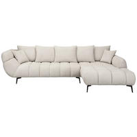 ECKSOFA 318/217 cm  in Bouclé Elfenbein Zierkissen, Rückenkissen, Rücken echt  318/217 cm  - Elfenbein/Schwarz, MODERN, Textil/Metall (318/217cm) - Carryhome
