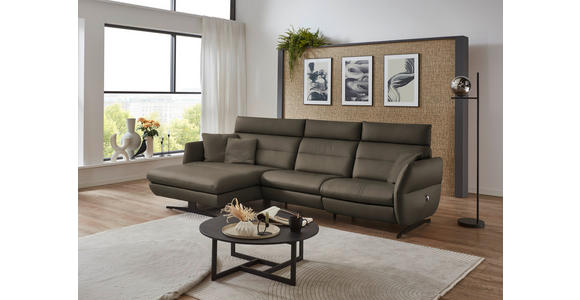 ECKSOFA in Echtleder Graubraun 169/298 cm - Graubraun/Schwarz, Design, Leder/Metall (169/298cm) - Dieter Knoll