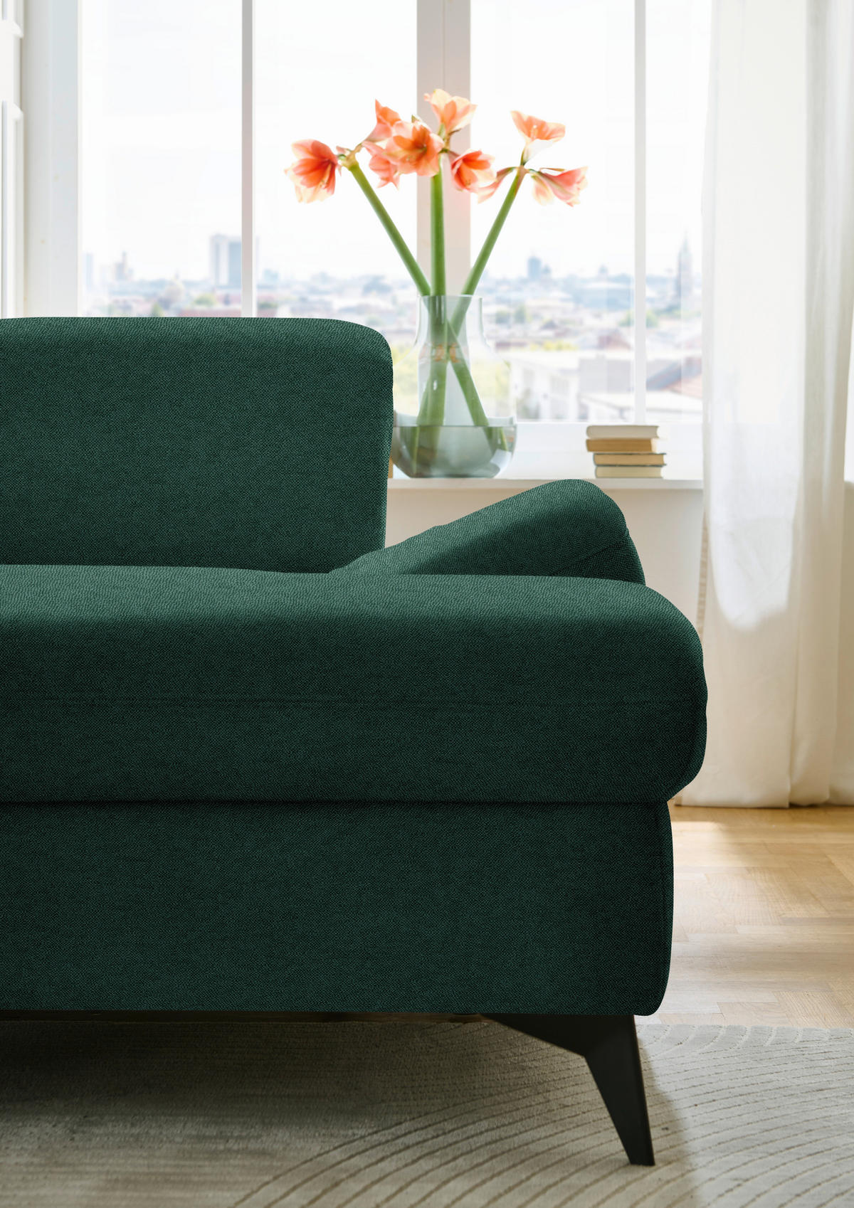 WOHNLANDSCHAFT  in Chenille Waldgrün  - Waldgrün/Schwarz, Design, Textil/Metall (255/364/198cm) - Beldomo Style