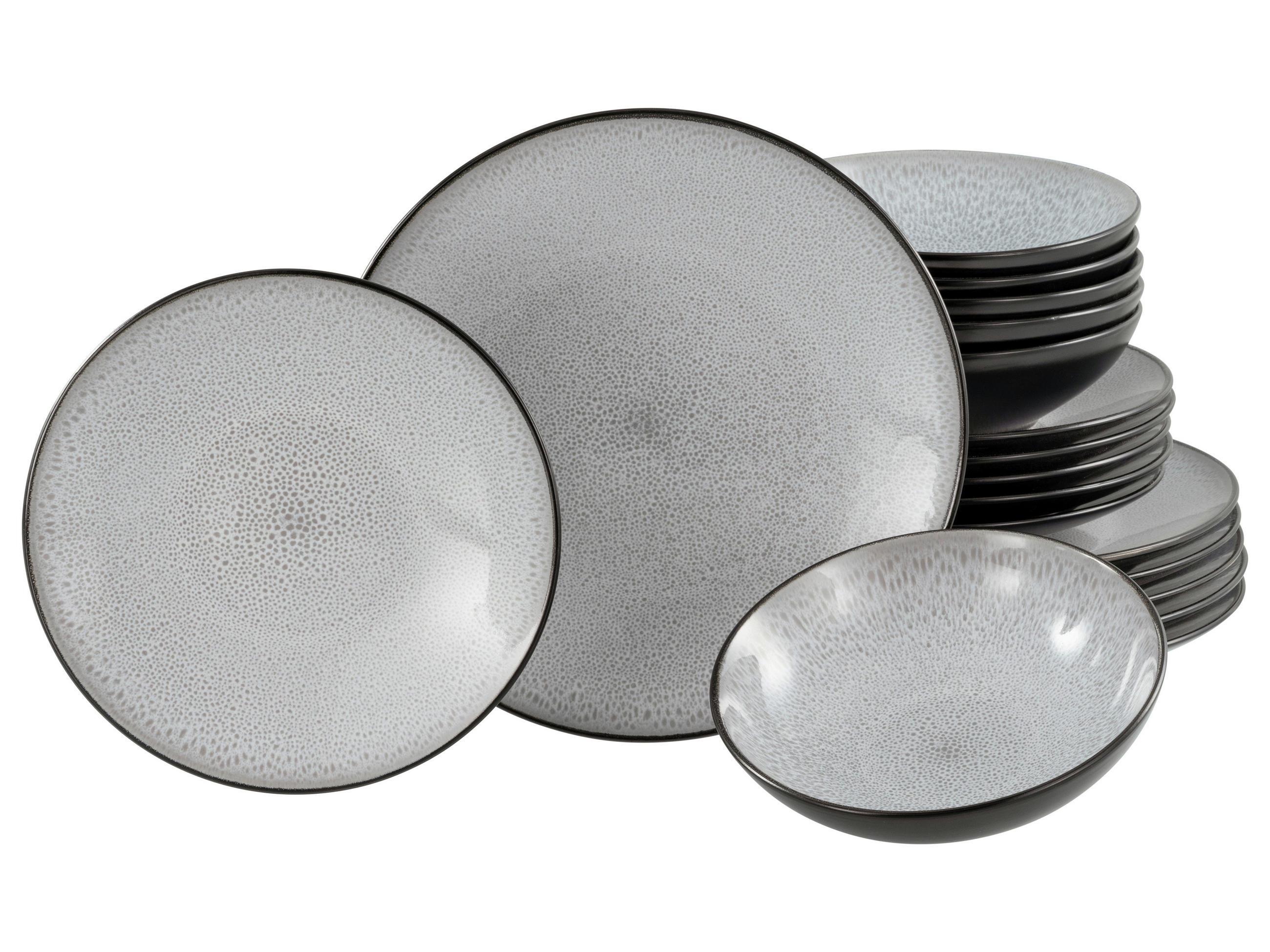 TAFELSERVICE Schwarz, Grauweiß Malmö 18-teilig  - Grauweiß/Schwarz, Basics, Keramik - Creatable