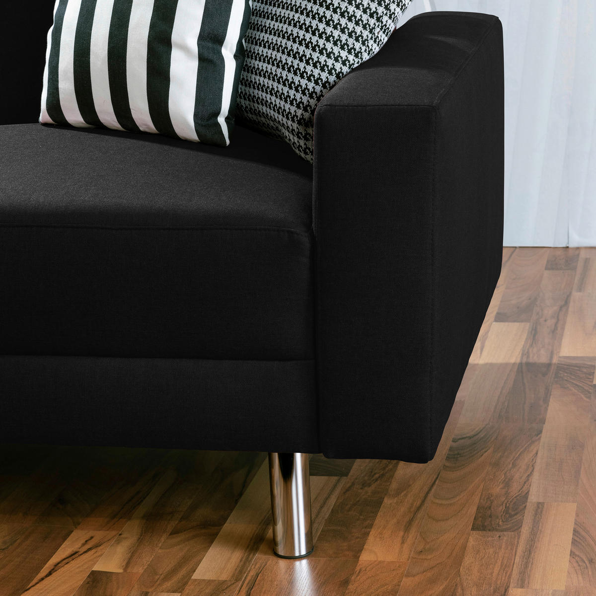 ECKSCHLAFSOFA inkl. Hocker Schwarz Flachgewebe  - Chromfarben/Schwarz, KONVENTIONELL, Textil/Metall (152/230cm) - Max Winzer