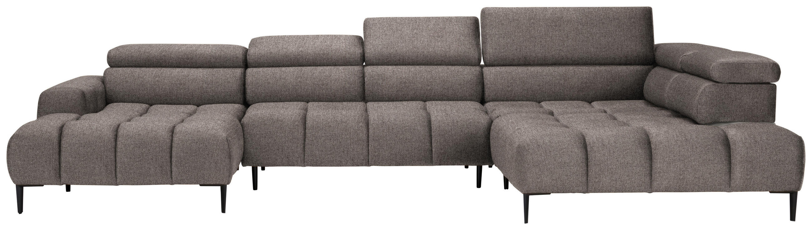 WOHNLANDSCHAFT Greige Webstoff  - Greige/Schwarz, Design, Textil/Metall (177/385/216cm) - Welnova