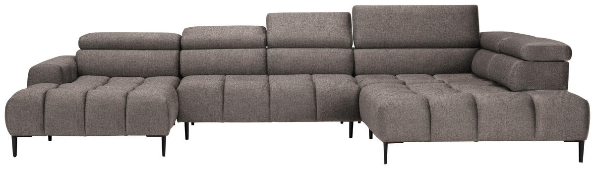 WOHNLANDSCHAFT in Webstoff Greige  - Greige/Schwarz, Design, Textil/Metall (177/385/216cm) - Welnova