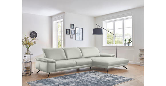 ECKSOFA in Echtleder Hellgrau  - Hellgrau/Schwarz, Design, Leder/Metall (328/193cm) - Dieter Knoll