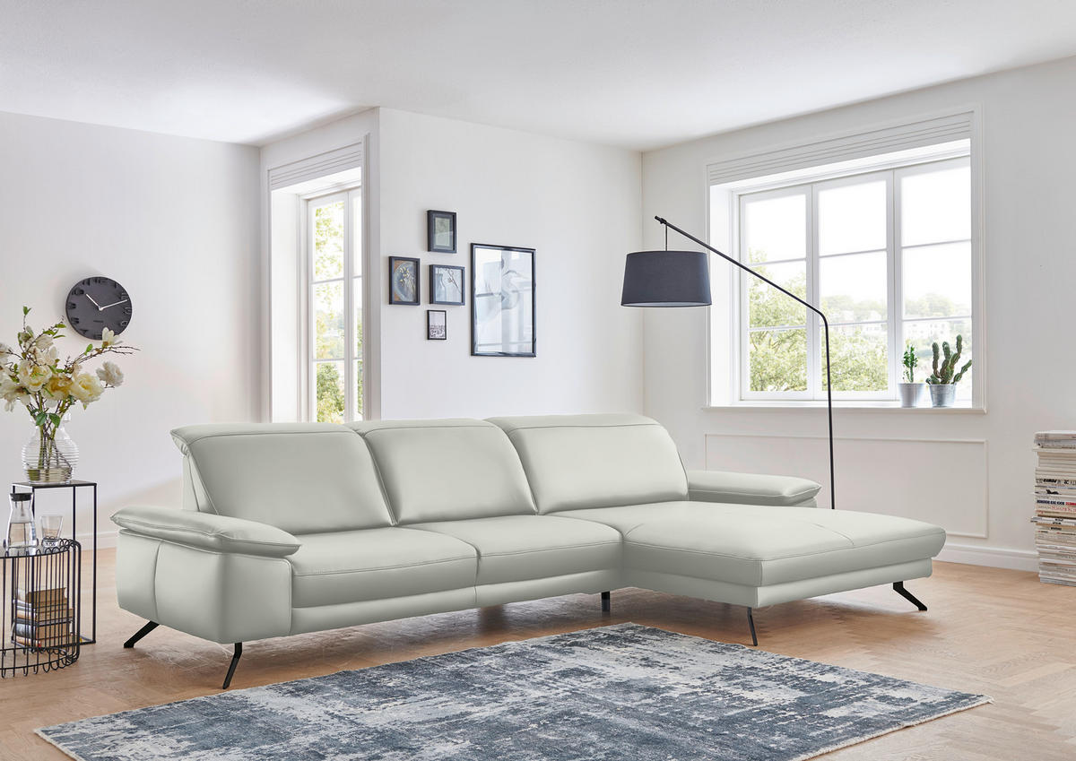 ECKSOFA in Echtleder Hellgrau  - Hellgrau/Schwarz, Design, Leder/Metall (328/193cm) - Dieter Knoll