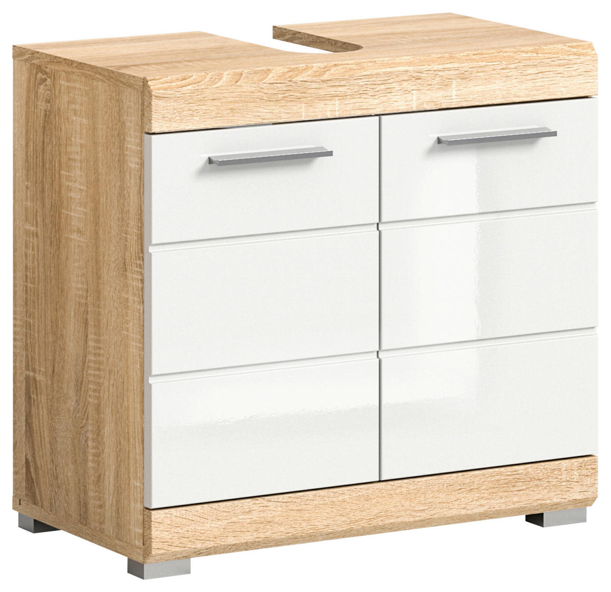 WASCHBECKENUNTERSCHRANK 60/56/34 cm  - Eichefarben/Weiß Hochglanz, MODERN, Holzwerkstoff/Kunststoff (60/56/34cm) - MID.YOU