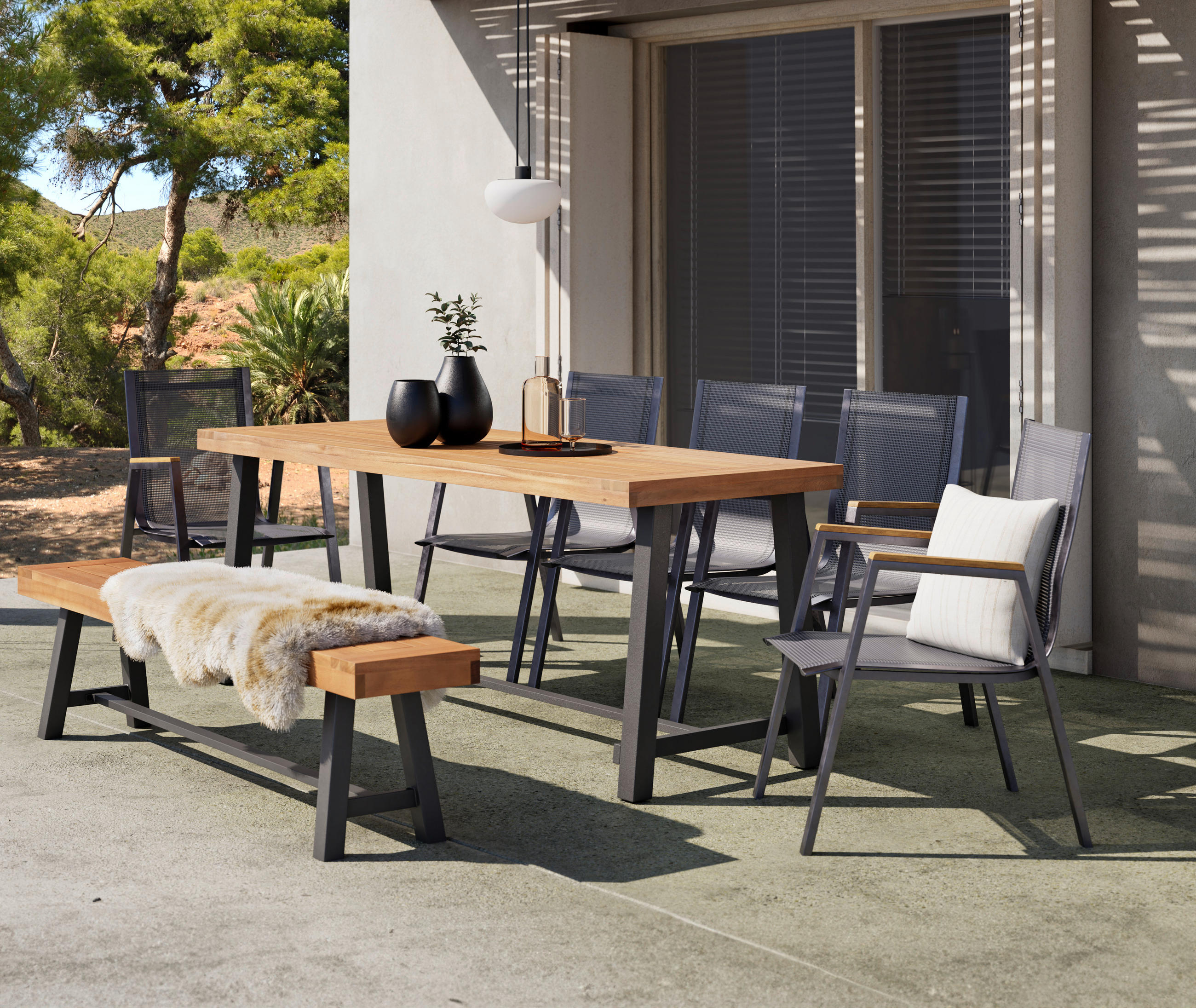 GARTENTISCH 200/70/76 cm Holz, Metall rechteckig  - Schwarz/Akaziefarben, Design, Holz/Metall (200/70/76cm) - Ambia Garden