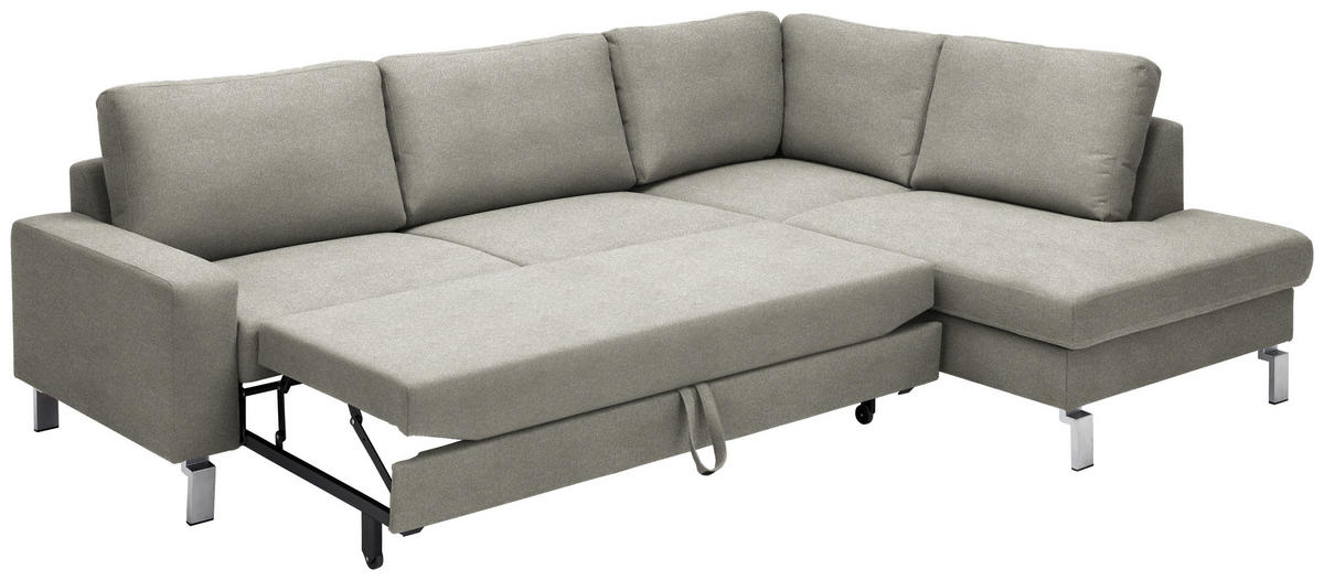 ECKSOFA in Flachgewebe Graubraun  276/200 cm  - Chromfarben/Graubraun, Design, Textil/Metall (276/200cm) - Hom`in