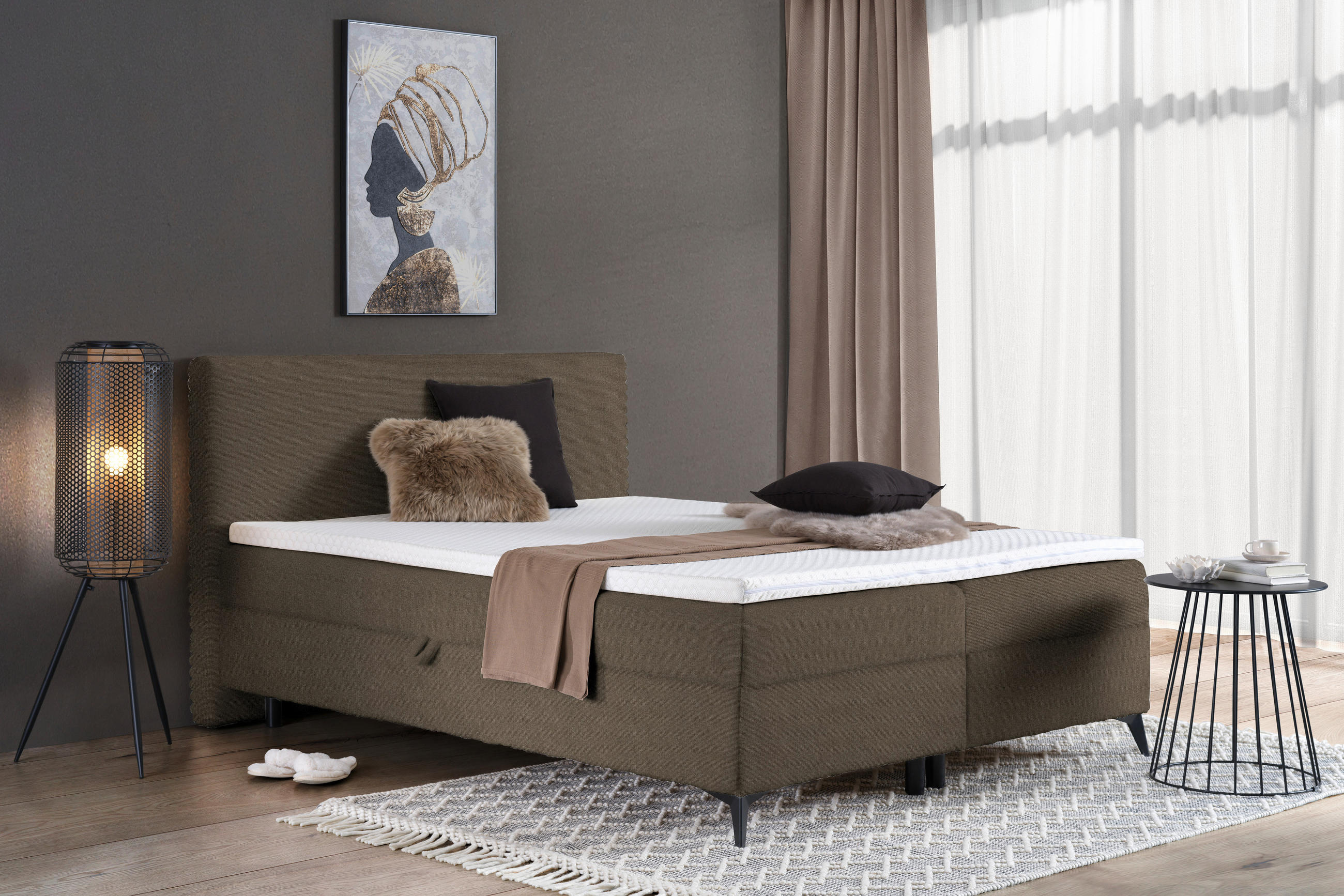 BOXBETT 160/200 cm  in Braun  - Schwarz/Braun, Design, Holz/Holzwerkstoff (160/200cm) - Xora