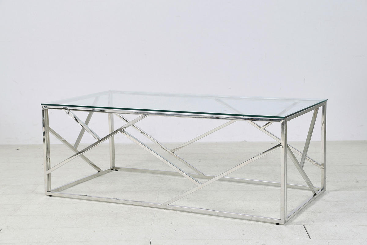 KONFERENČNÝ STOLÍK, číra, strieborná, kov, sklo, 120/60/45 cm - číra/strieborná, Design, kov/sklo (120/60/45cm) - Livetastic
